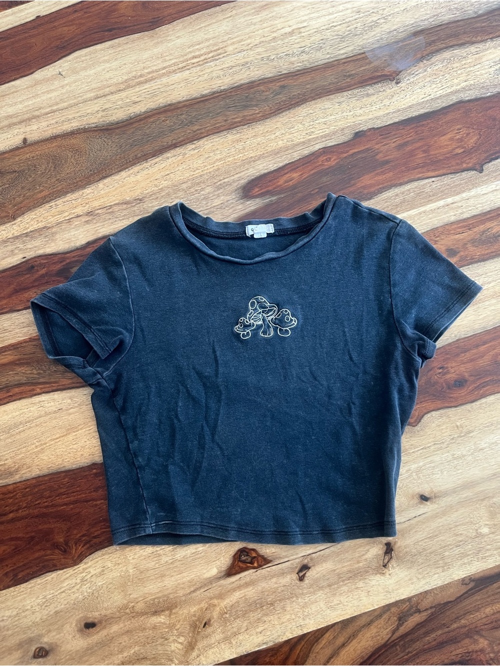 Garage Embroidered Mushroom Mineral Wash Crop Baby Tee